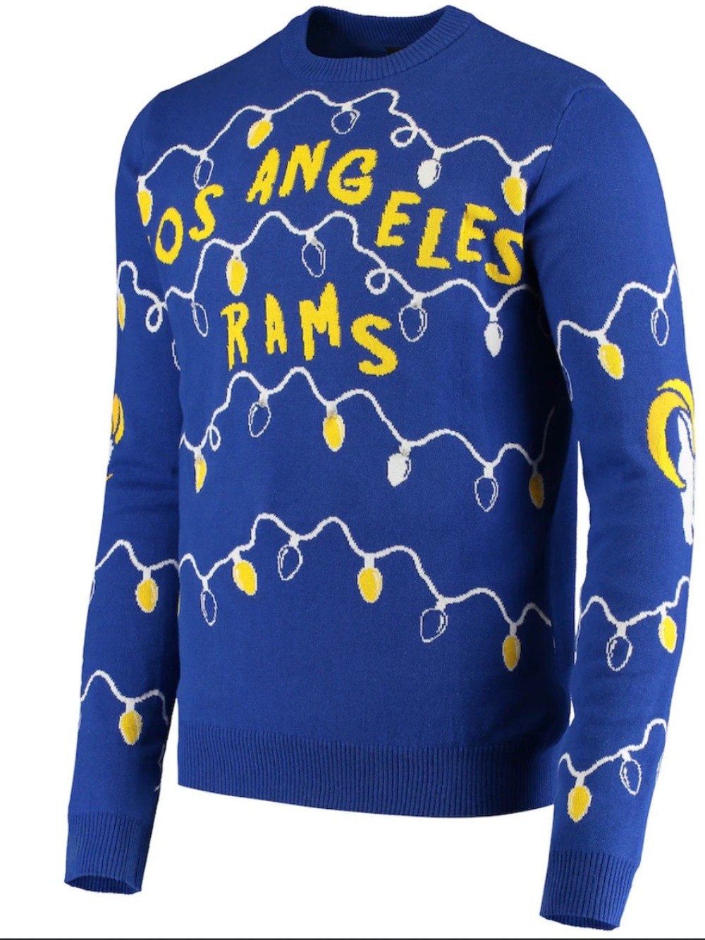 NFL Los Angeles Rams Blue and Yellow Light Up Crewneck Ugly Christmas Sweater